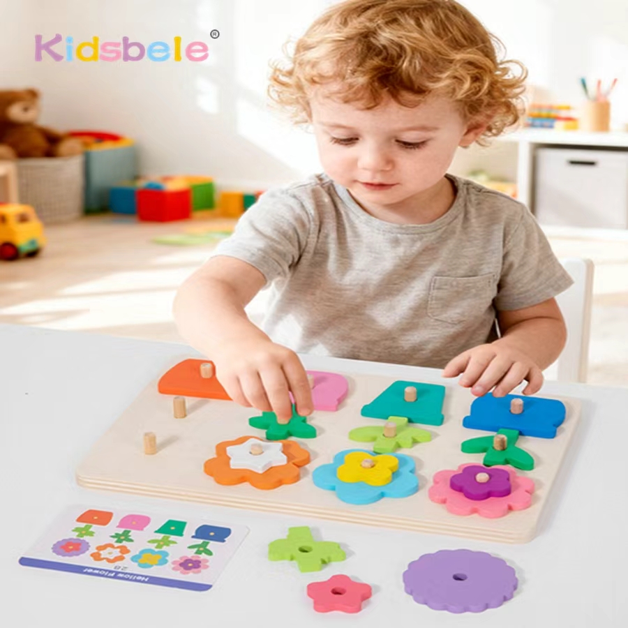 Kids Education Card - Montessori DIY Ahşap Çiçek Bulmaca Oyunu