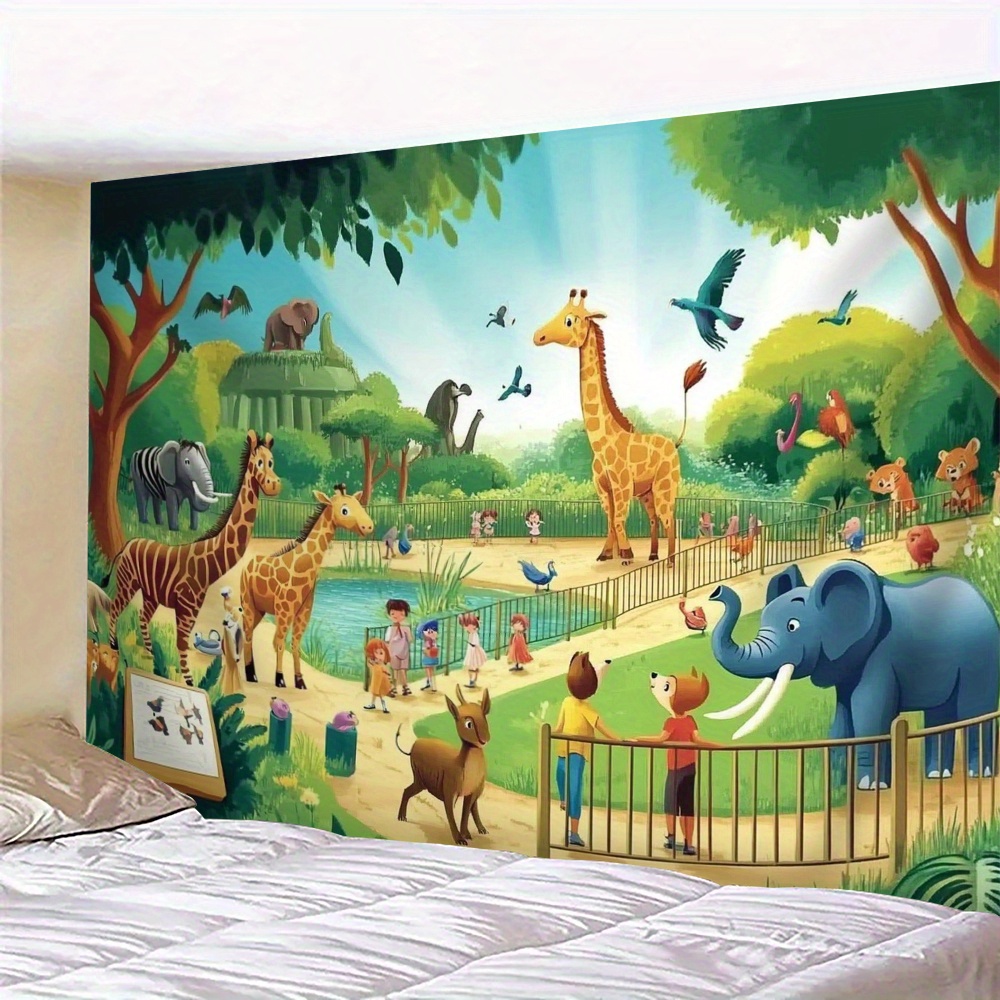 Background For Kids Education - 1 adet Karikatür Hayvanat Bahçesi Hayvanları